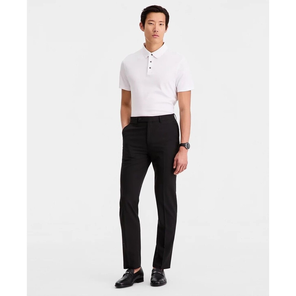 $95 NEW CALVIN KLEIN MENS 34X32 SOLID BLACK SOFT SLIM TROUSER DRESS PANTS SLACKS